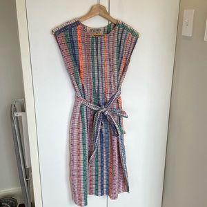 Ace & Jig dress striped tie waist midi XS cotton EUC sleeveless textured spring!